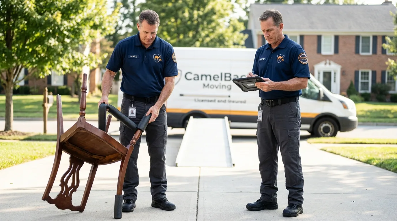 Movers inspecting furniture for damage prevention before loading in Springerville, AZ