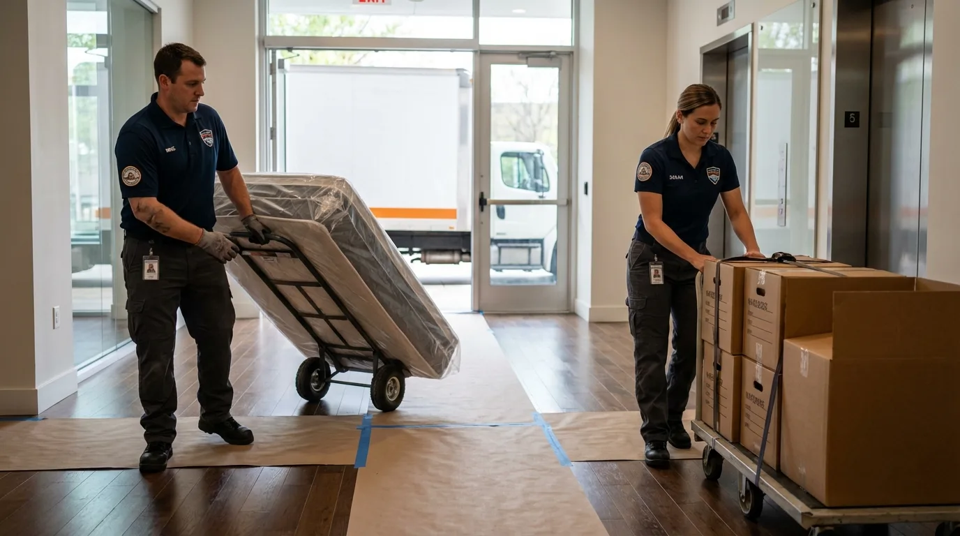 Professional apartment movers loading elevator in Springerville, AZ